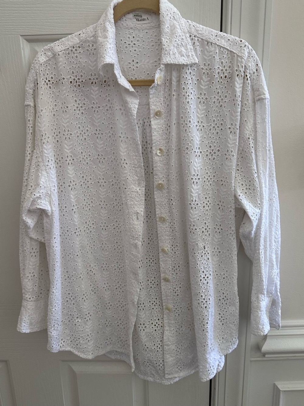 Vitamin A White Eyelet Cotton Button-Up Shirt Swim Coverup Oversized Small